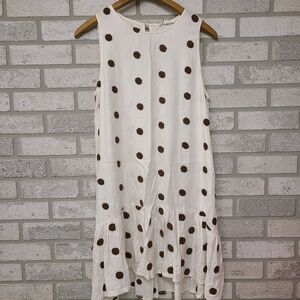 Blu Pepper Drop Waist Antique White Brown Fuzzy Polka Dot Dress Size Small